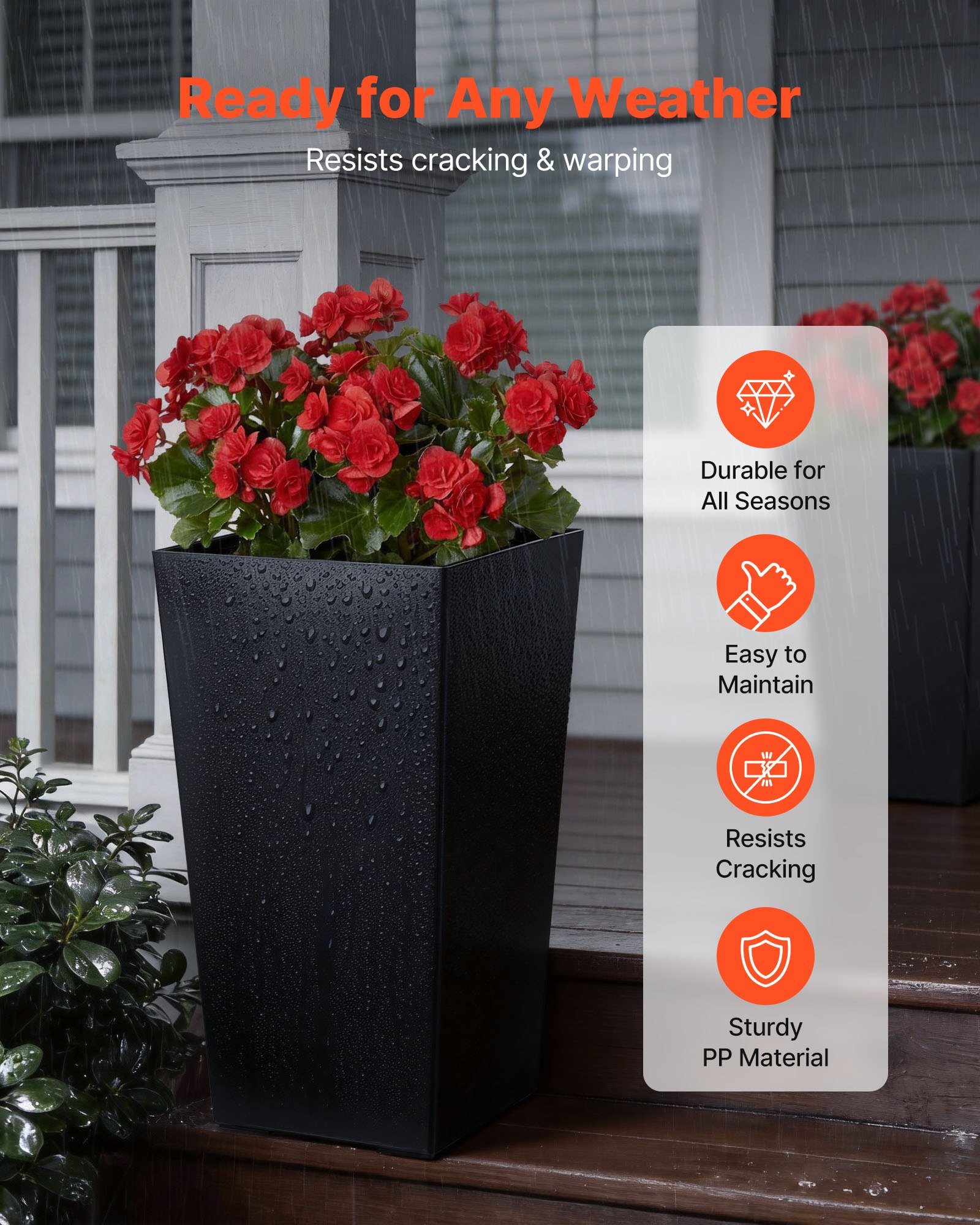 VEVOR Bloempot 300x300x550 mm 2-delige set, bloempot, plantenbak, PP plantenbak met binnenpot en drainagegaten, geschikt voor kamer- en tuinplanten, zwart