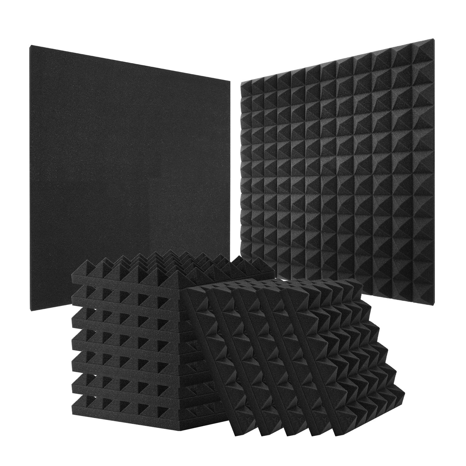 VEVOR akoestische schuimpanelen, set van 36, 300x300x50mm, piramidevormige geluidsisolerende wandpanelen, akoestische platen, akoestische schuimmatten voor studiowanden en -plafonds, zwart