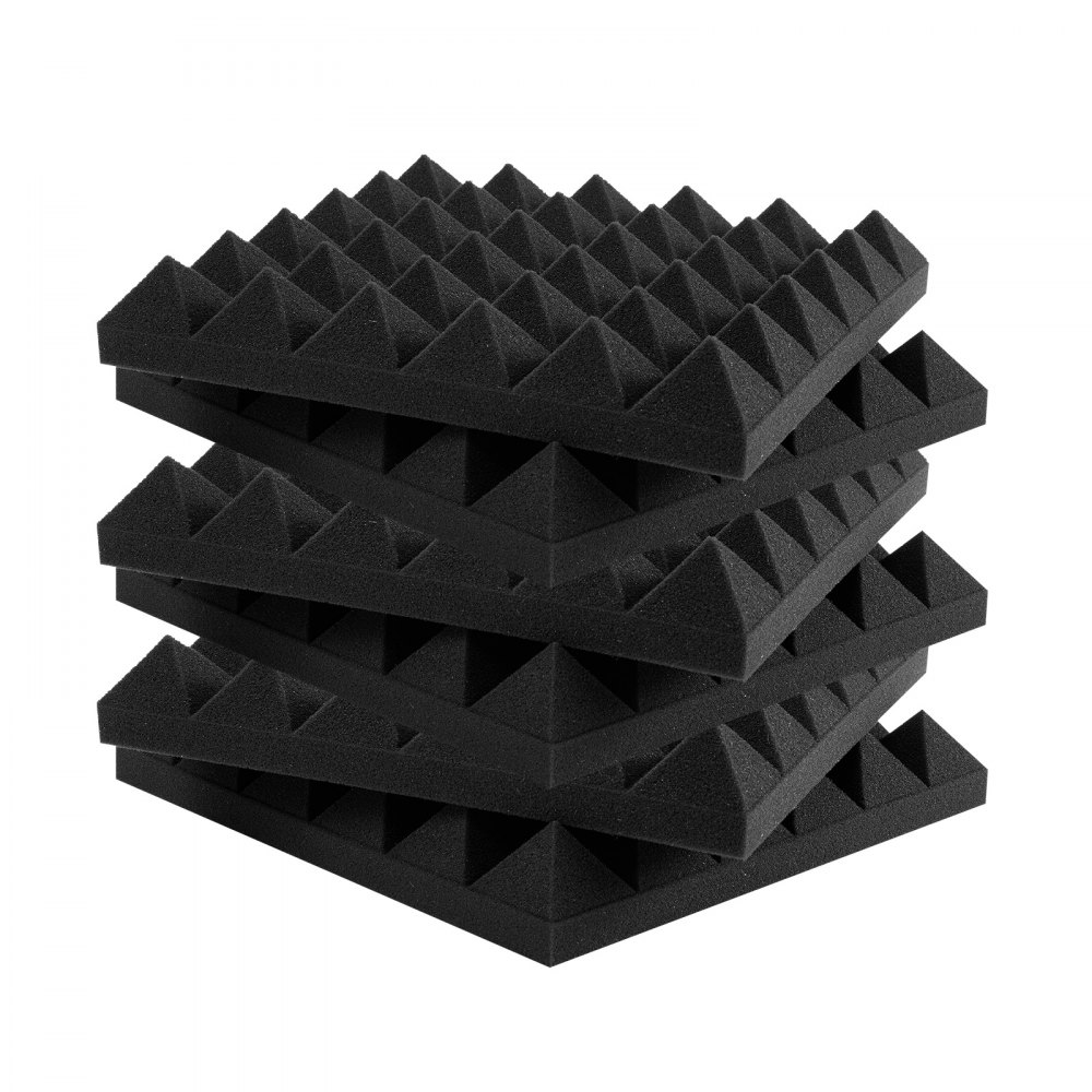 VEVOR Acoustic Foam Panels, 24 Pack 12 x 12 x 2 inches, Pyramid Soundproof Wall Panels,Fire-Resistant Acoustic Panels,Sound Dampening Absorbing Panels for Studio Wall and Ceiling,Black