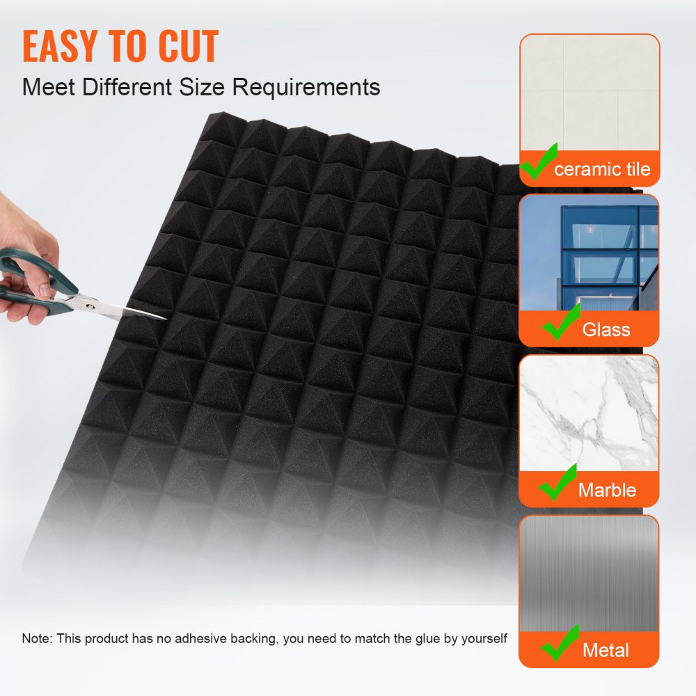 VEVOR akoestische schuimpanelen, set van 4, 1200 x 600 x 50 mm, geluidsisolerende piramidevormige wandpanelen, akoestische platen, akoestische schuimmatten voor studiowanden en -plafonds, zwart
