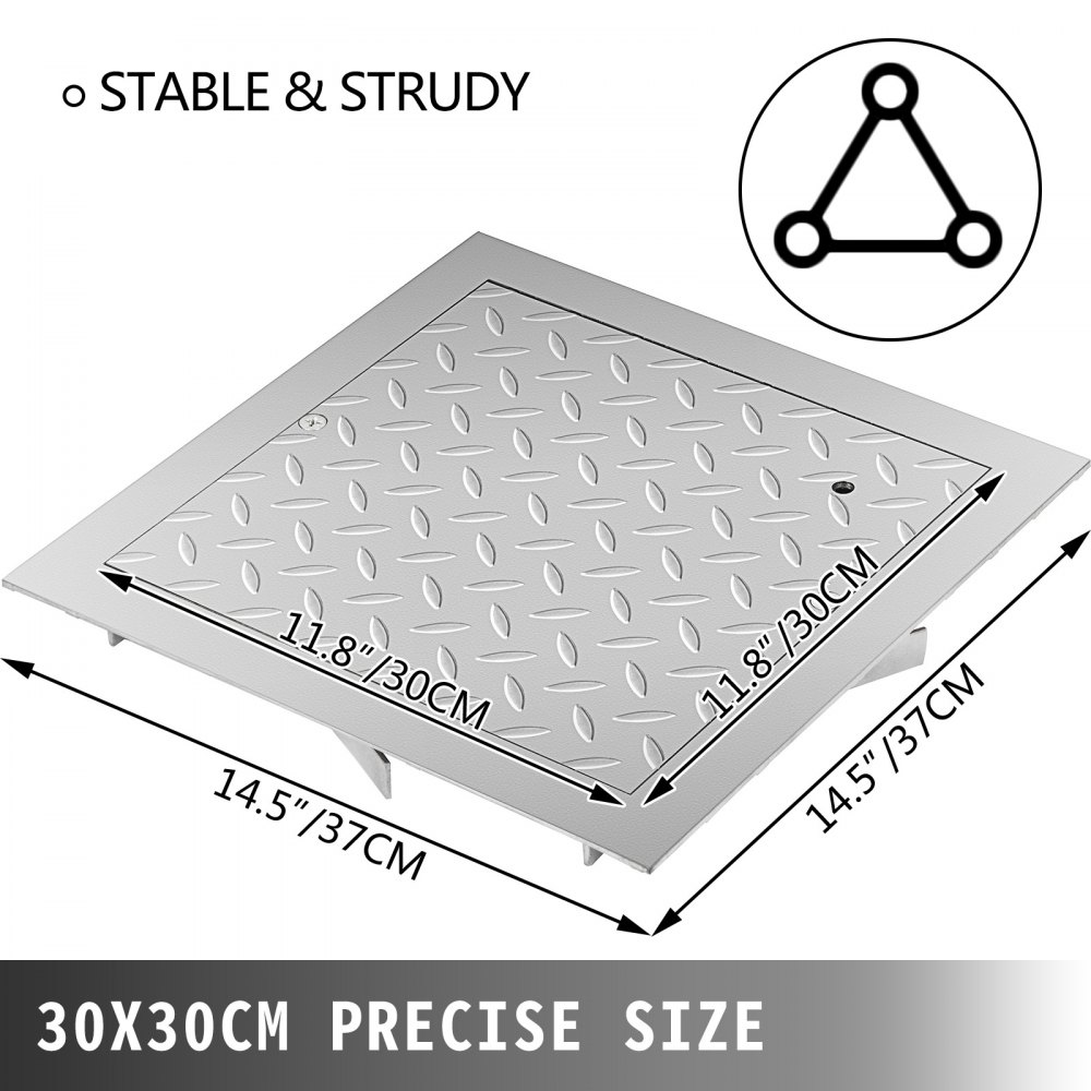 VEVOR Recessed Manhole Cover Covers 30X30 cm Clear Opening, Galvanized Steel Drain Cover Overall Size 37X37 cm, Sealed Square Manhole Covers and Frames Steel Man Hole Cover Lids for Boats and Ships