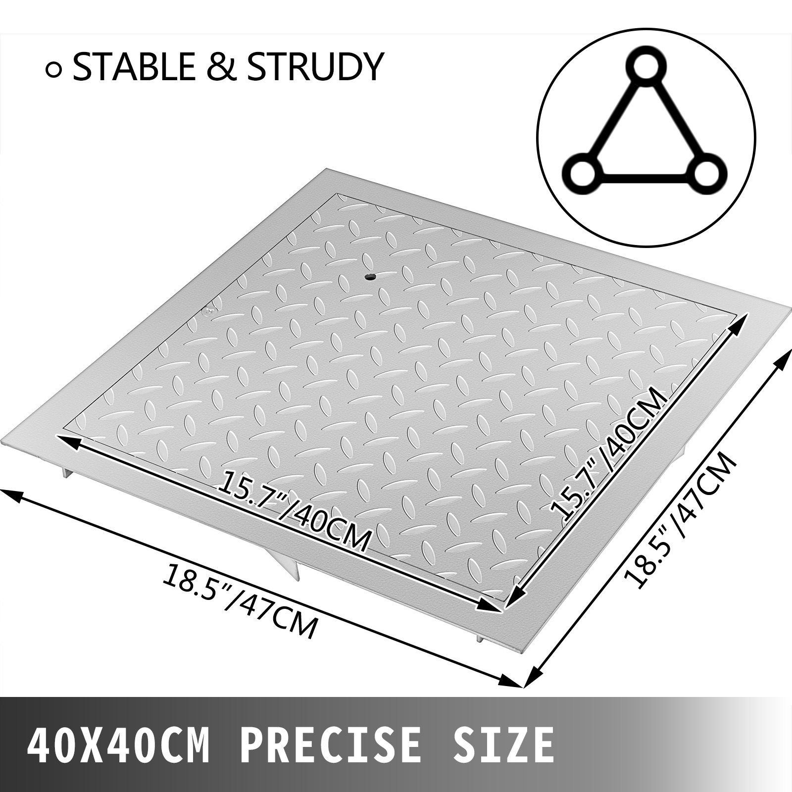 VEVOR Verzonken Putdeksel Doorzichtige Opening 40 x 40 cm Toegangsluik Antislip Totale Framemaat 47 x 47 cm Aluminium Deksel met Hoogte 4 cm en Zilverkleur, voor Binnenvloer van Boten, Schroeven 2