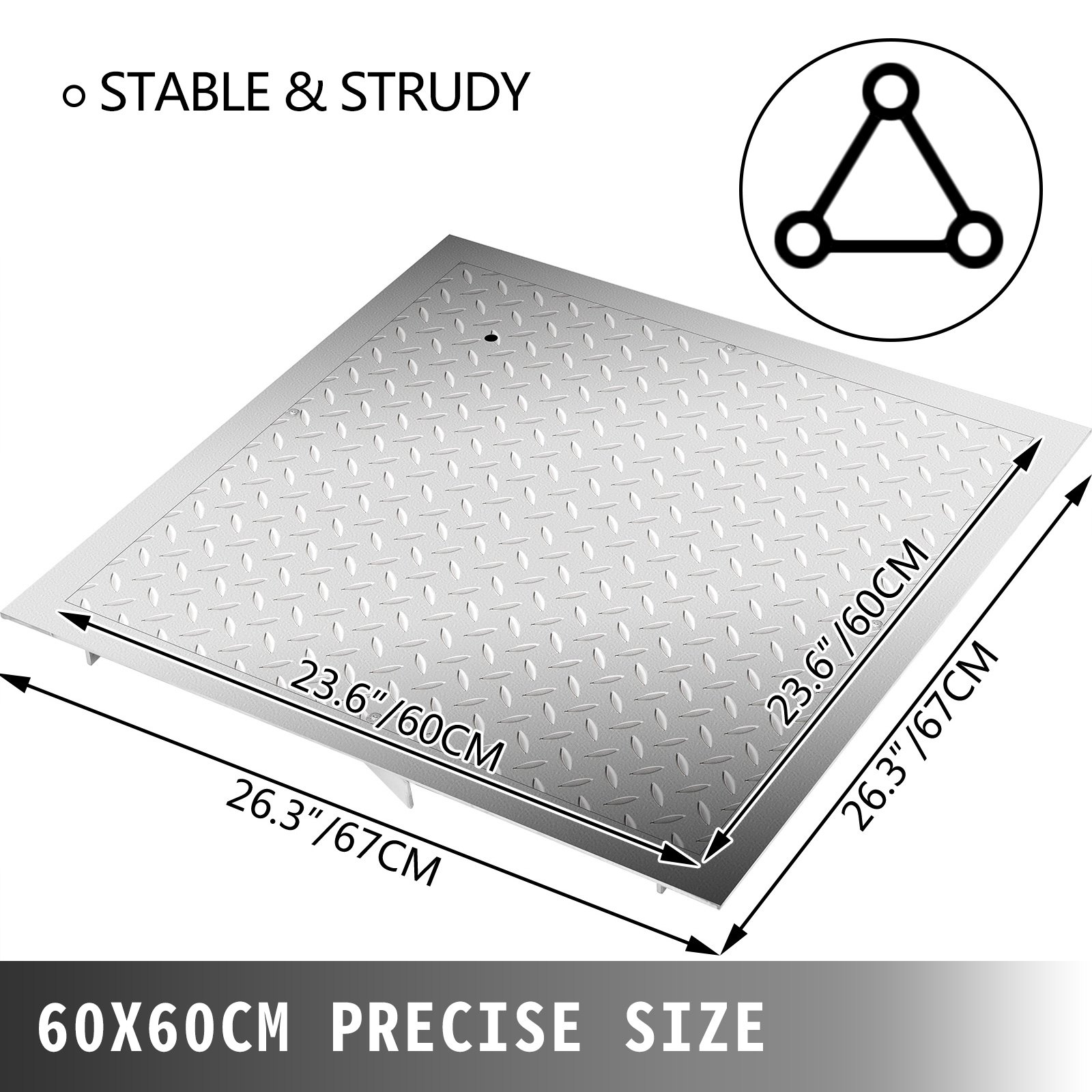 VEVOR Recessed Manhole Cover Covers 60x60 cm Clear Opening, Galvanized Steel Drain Cover Overall Size 67x67 cm, Sealed Square Manhole Covers and Frames Steel Man Hole Cover Lids for Boats and Ships