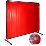 VEVOR 8' x 6' Welding Screen with Frame Red Vinyl Portable Welding Curtain with Wheels Welding Protection Screen