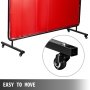 VEVOR 8' x 6' Welding Screen with Frame Red Vinyl Portable Welding Curtain with Wheels Welding Protection Screen