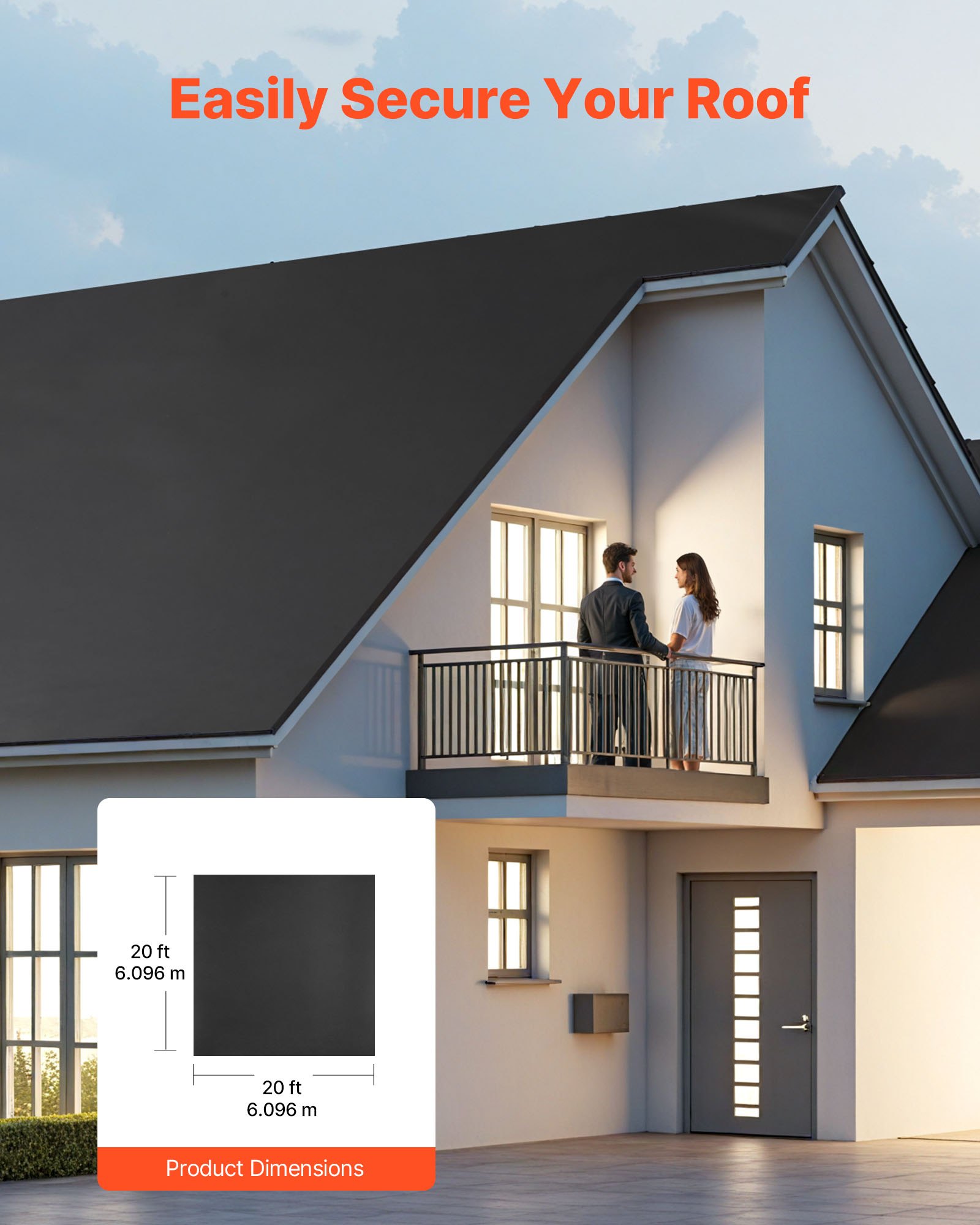 VEVOR Dakbedekking, 6,096 x 6,096 m, Dakbedekking, 1,14 mm EPDM-folie, Carport waterdicht, Duurzaam en weerbestendig, Dakwaterdichting, Dakbedekking voor campers, Daken, Vijvers