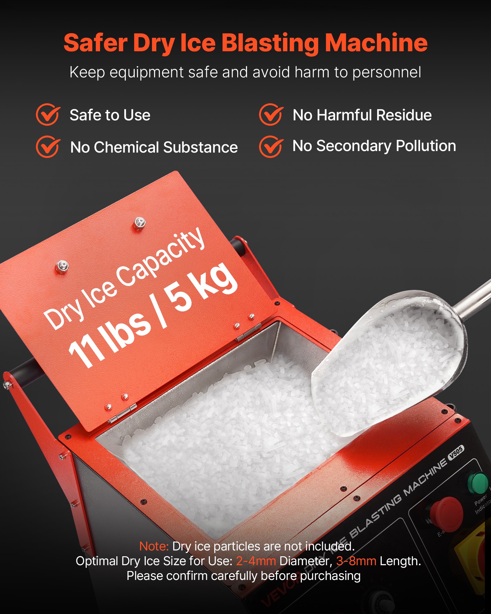 VEVOR Droogijsstraalmachine, 5 kg, Droogijsstraalsysteem met 4 sproeiers, Droogijsstraalmachine, Instelbare druk, Droogijsstraalmachine voor auto's, schepen, luchtvaart, chemicaliën