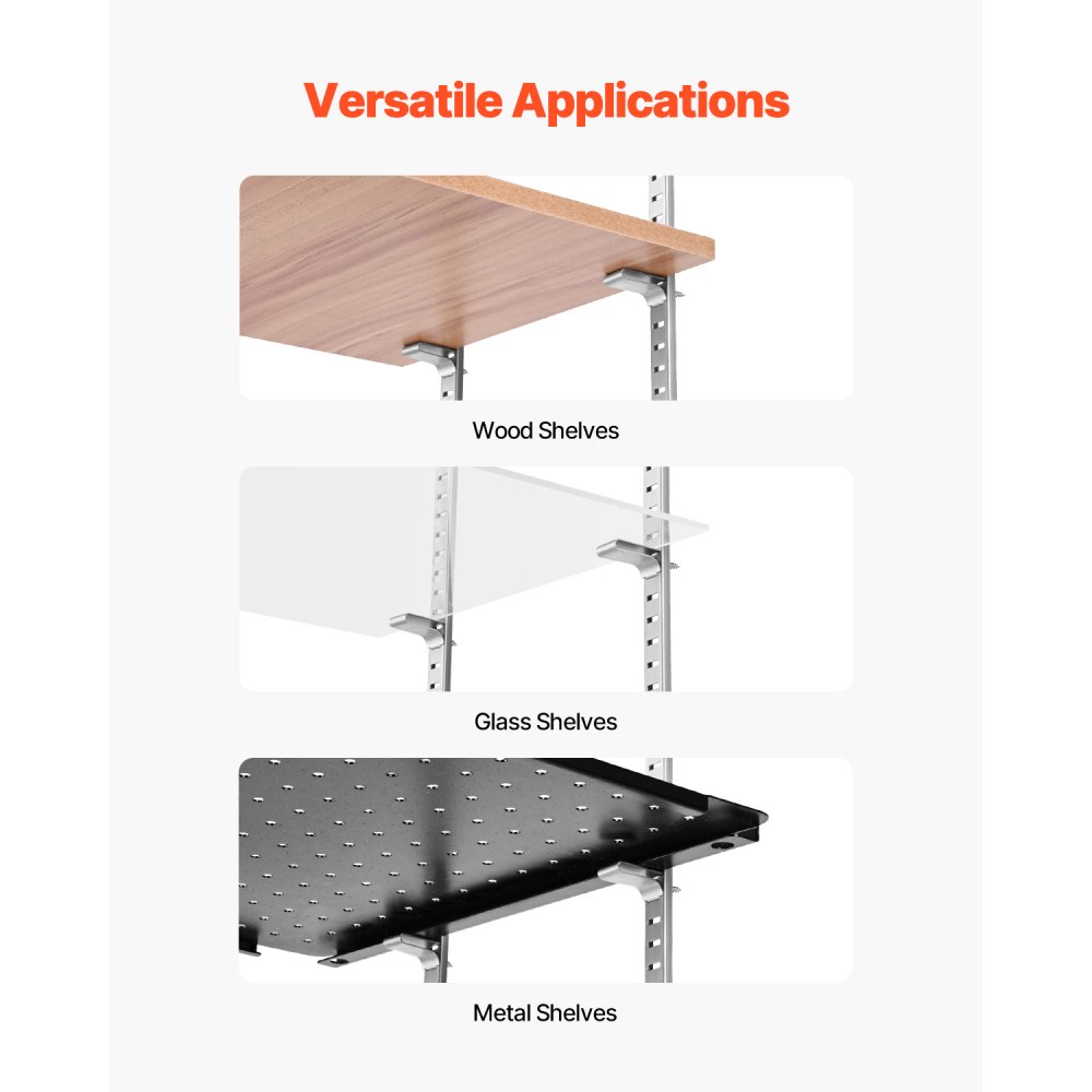 VEVOR Plankdragers, 40 stuks, Pilaster Plankdragers van staal ter ondersteuning van metalen, houten en glazen planken, geschikt voor kasten, boekenplanken, schoenenrekken, zilver