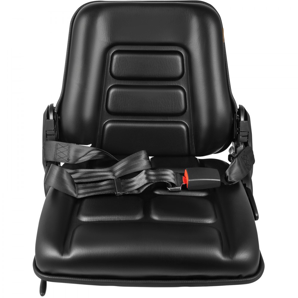 VEVOR Universal Tractor Seat, High Back, Folding Forklift Seat with Retractable Seat Belt, Adjustable Backrest and Slide Rail Waterproof PVC Mower Seat, Fit Excavator, Forklift, Skid Loader, Black