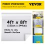 VEVOR White Board Paper, 8x4 ft Dry Erase Whiteboard Paper with Adhesive Backing, Removable Peel and Stick PET Surface, No Ghost for Kids Home and Office, 3 Markers, 4 Push Pin Magnets & Eraser