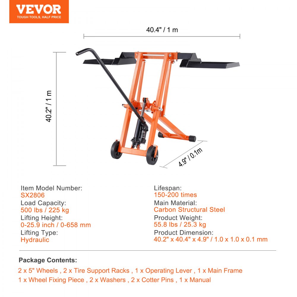 VEVOR grasmaaierlift met hydraulische krik voor zitmaaiers 225kg 658mm