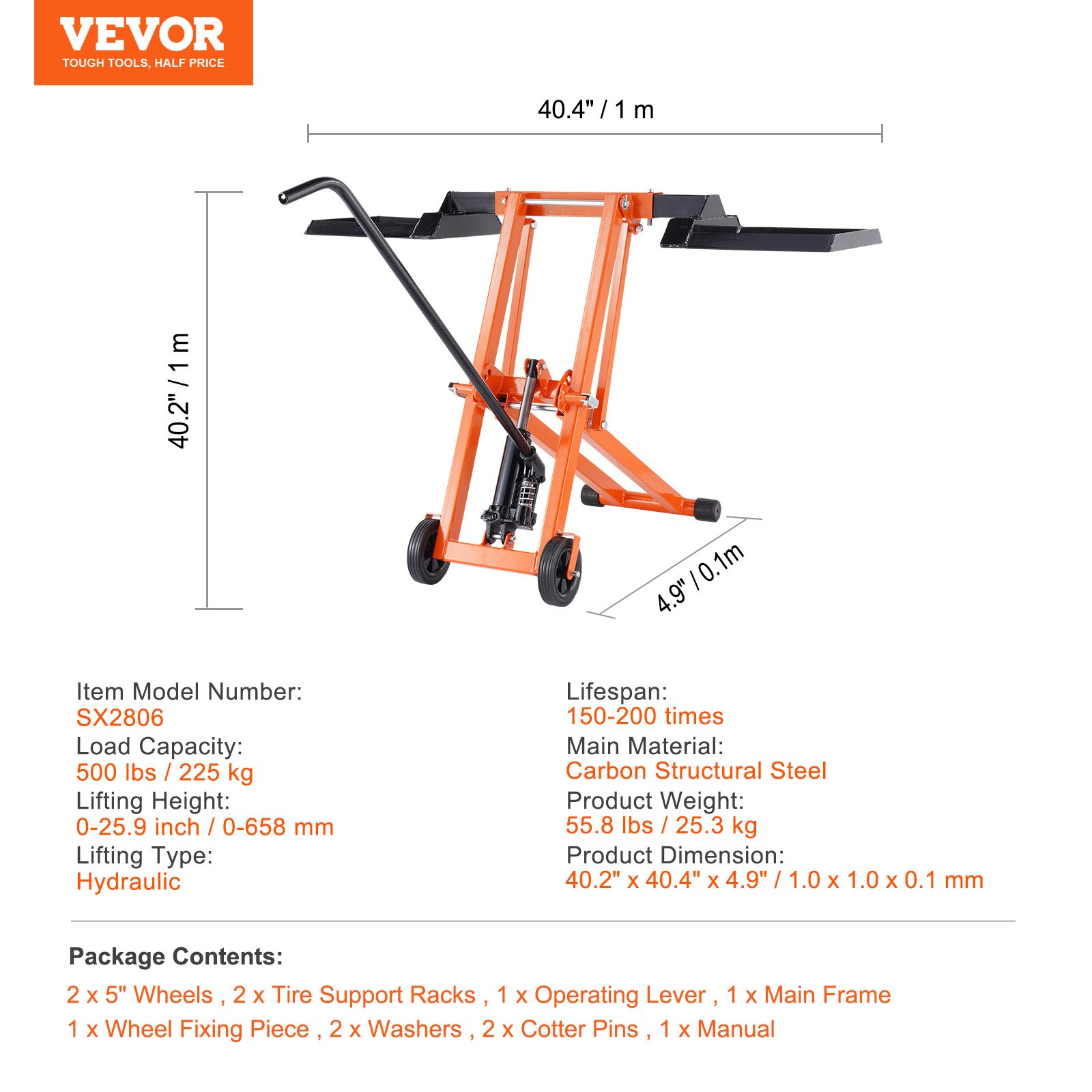 VEVOR grasmaaierlift met hydraulische krik voor zitmaaiers 225kg 658mm