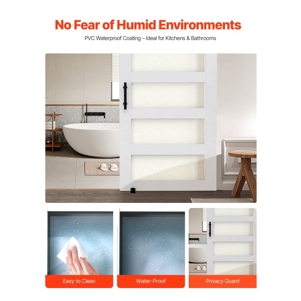 VEVOR Sliding Barn Door, 1067 x 2134mm, High-Strength MDF Panel and Glass, Barn Door with Hardware Kit, Water-Proof PVC Surface, Easy to Install, H-Frame, Smoothly and Quietly Sliding for Living Room