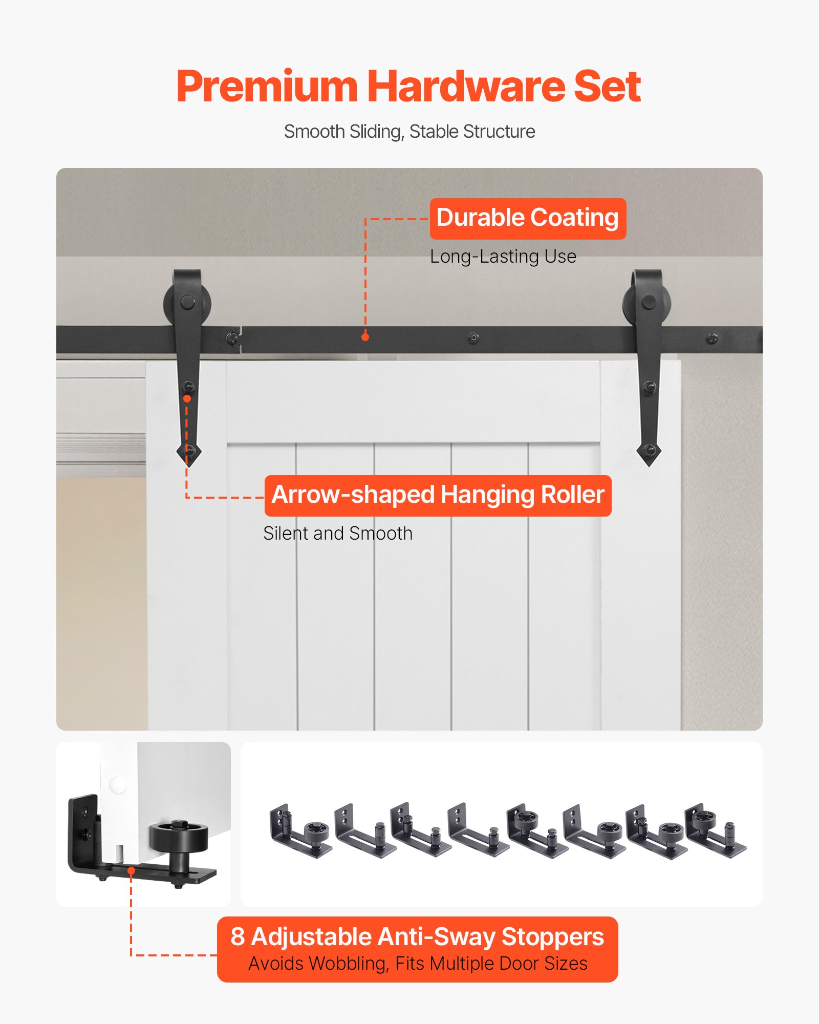 VEVOR Schuifdeursysteem (762 x 2134 mm) Gemaakt van zeer sterke MDF-platen, schuurdeur met bevestigingsset en waterdicht PVC-oppervlak en H-frame voor woonkamer badkamer wit