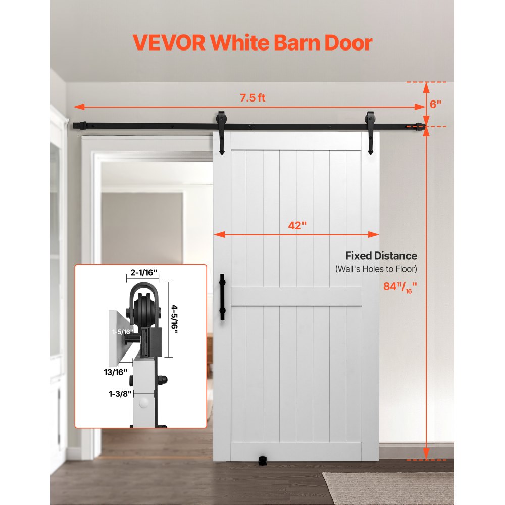 VEVOR Schuifdeursysteem (1067 x 2134 mm) Gemaakt van zeer sterke MDF-platen, schuurdeur met bevestigingsset en waterdicht PVC-oppervlak en H-frame voor woonkamer badkamer wit