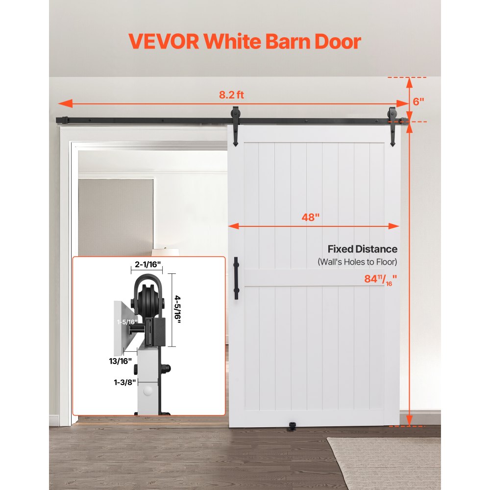 VEVOR Schuifdeursysteem (1219 x 2134 mm) Gemaakt van zeer sterke MDF-platen, schuurdeur met bevestigingsset en waterdicht PVC-oppervlak en H-frame voor woonkamer badkamer wit