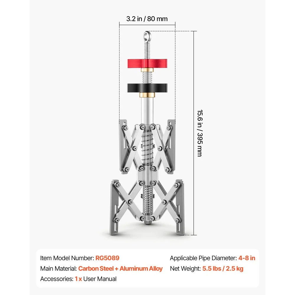 VEVOR Intern pijpuitlijngereedschap, pijpklem voor pijpen van 101,6-203,2 mm, pijpuitlijnklem voor nauwkeurige centrering en bevestiging, stalen constructie, met 2 klemmensets en handmatige draaiknop.