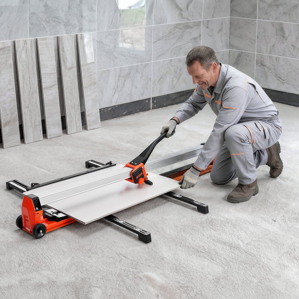 VEVOR 47.2-Inch Manual Tile Cutter, Upgraded Rail and Sliding Head, Precision Alignment Guide, Tungsten Carbide Cutting Wheel, Support Legs with Swivel Wheels, for DIY Pros, Ceramic, Floor, Wall Tiles