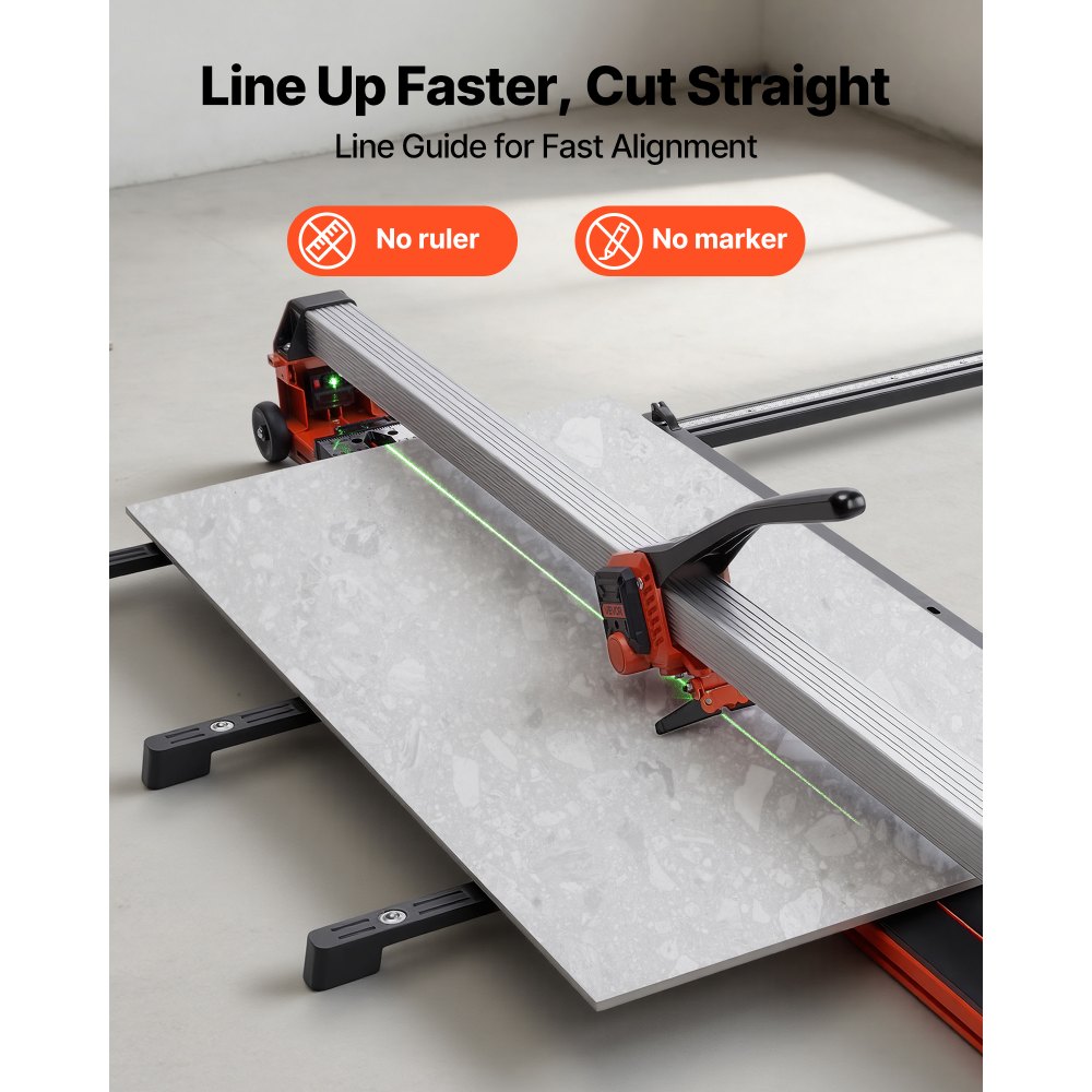 VEVOR Tegelsnijder 1600 mm, Tegelsnijmachine met rail en schuifkop, precisie-uitlijnhulp, wolfraamcarbide snijschijf, steunpoten met wielen, keramische, vloer- en wandtegels
