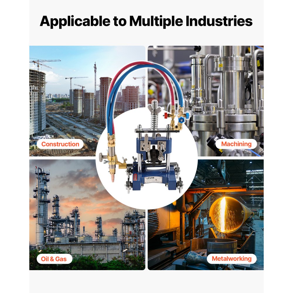 VEVOR CG2-11Y Manual Pipe Cutting Machine, 0.2"-2" Thick Pipe Beveling Machine with 82-in Chain, 0°-45° Adjusted Angle Gas Cutting Machine with 3 Tips, Portable Torch Beveling Gas Cutter