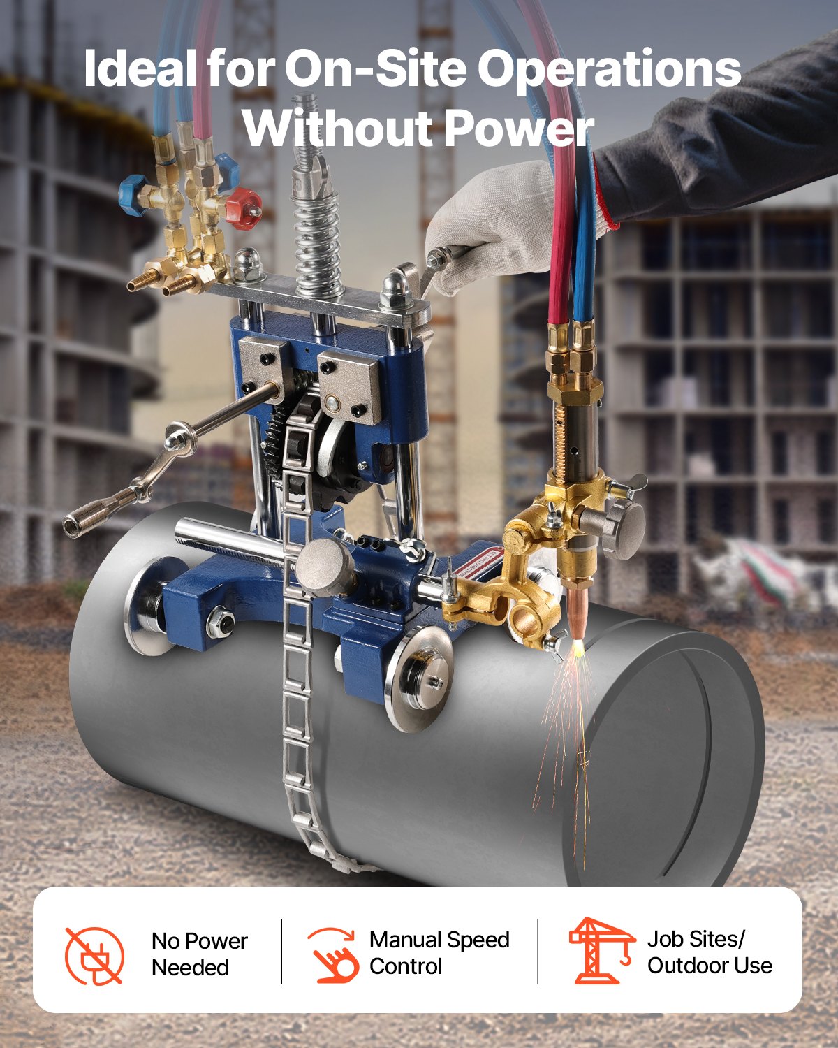 VEVOR CG2-11Y Manual Pipe Cutting Machine, 0.2"-2" Thick Pipe Beveling Machine with 82-in Chain, 0°-45° Adjusted Angle Gas Cutting Machine with 3 Tips, Portable Torch Beveling Gas Cutter