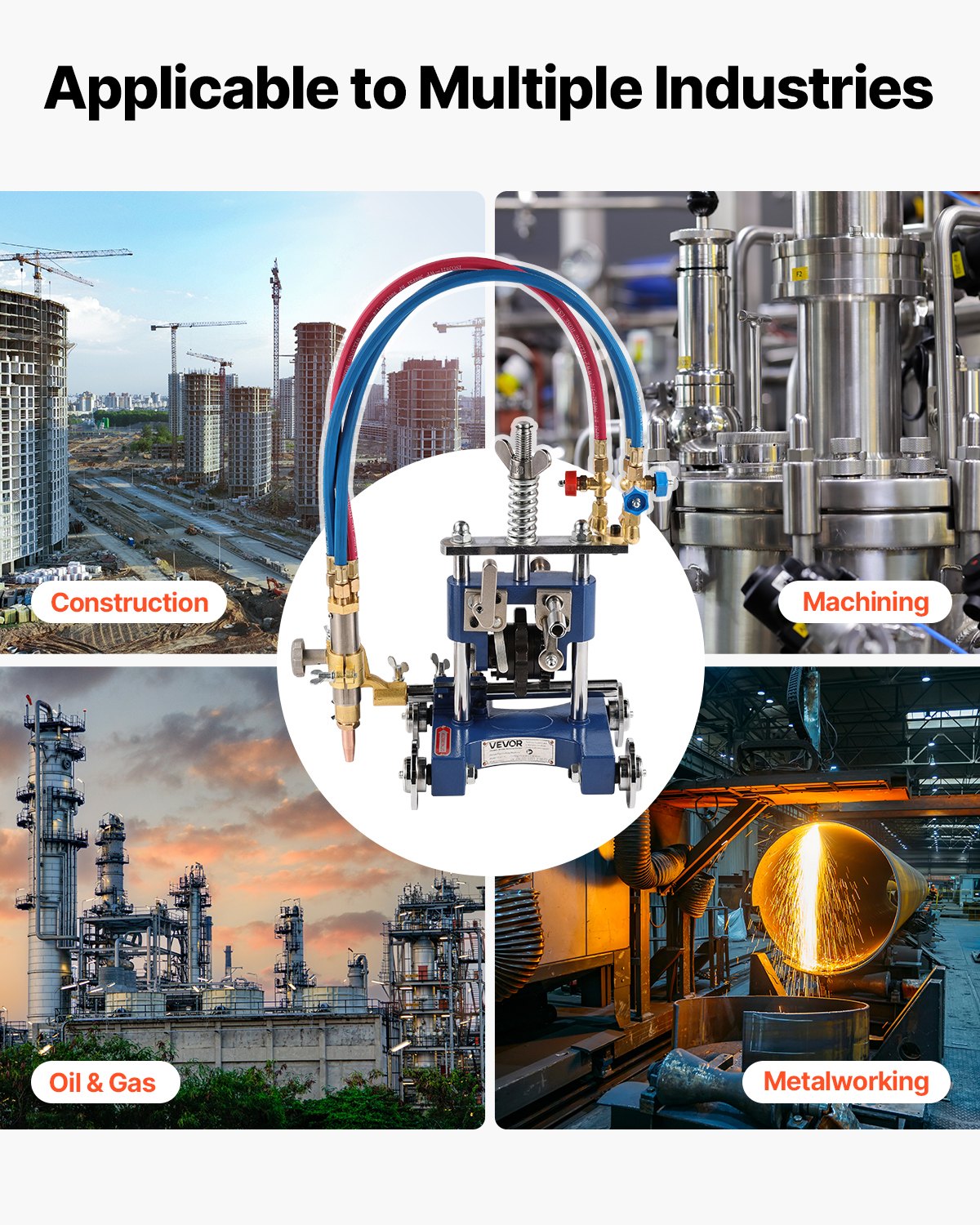 VEVOR CG2-11Y Manual Pipe Cutting Machine, 0.2"-2" Thick Pipe Beveling Machine with 82-in Chain, 0°-45° Adjusted Angle Gas Cutting Machine with 3 Tips, Portable Torch Beveling Gas Cutter