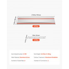 VEVOR Geleiderail voor Invalzaag Cirkelzaag 700x180mm 3 Aansluitingen Set van 4