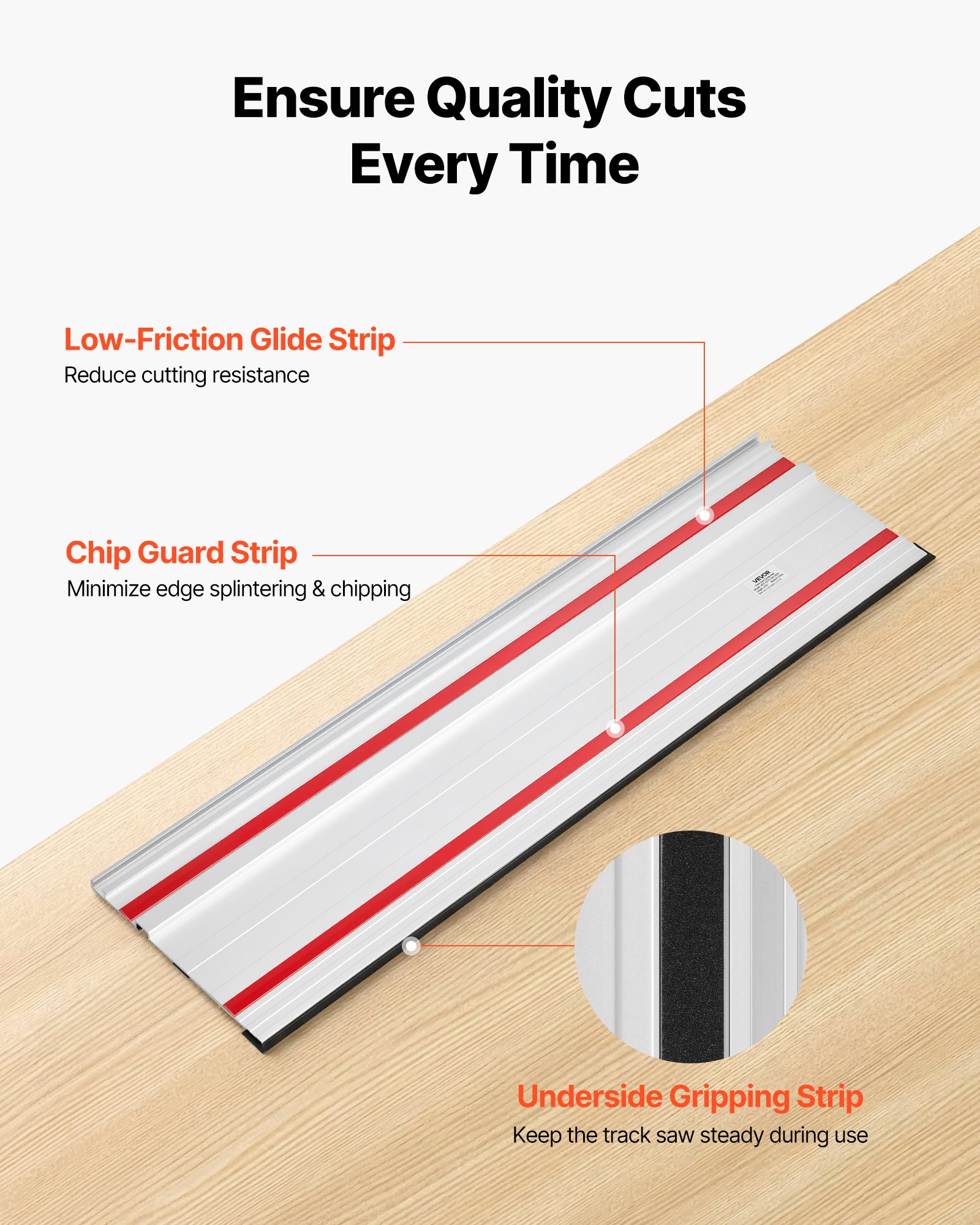VEVOR geleiderail voor handcirkelzagen, inclusief 2 x 700 mm aluminium cirkelzaagrails en 1 connector, compatibel met diverse merken invalzagen, voor houtbewerkingsprojecten.