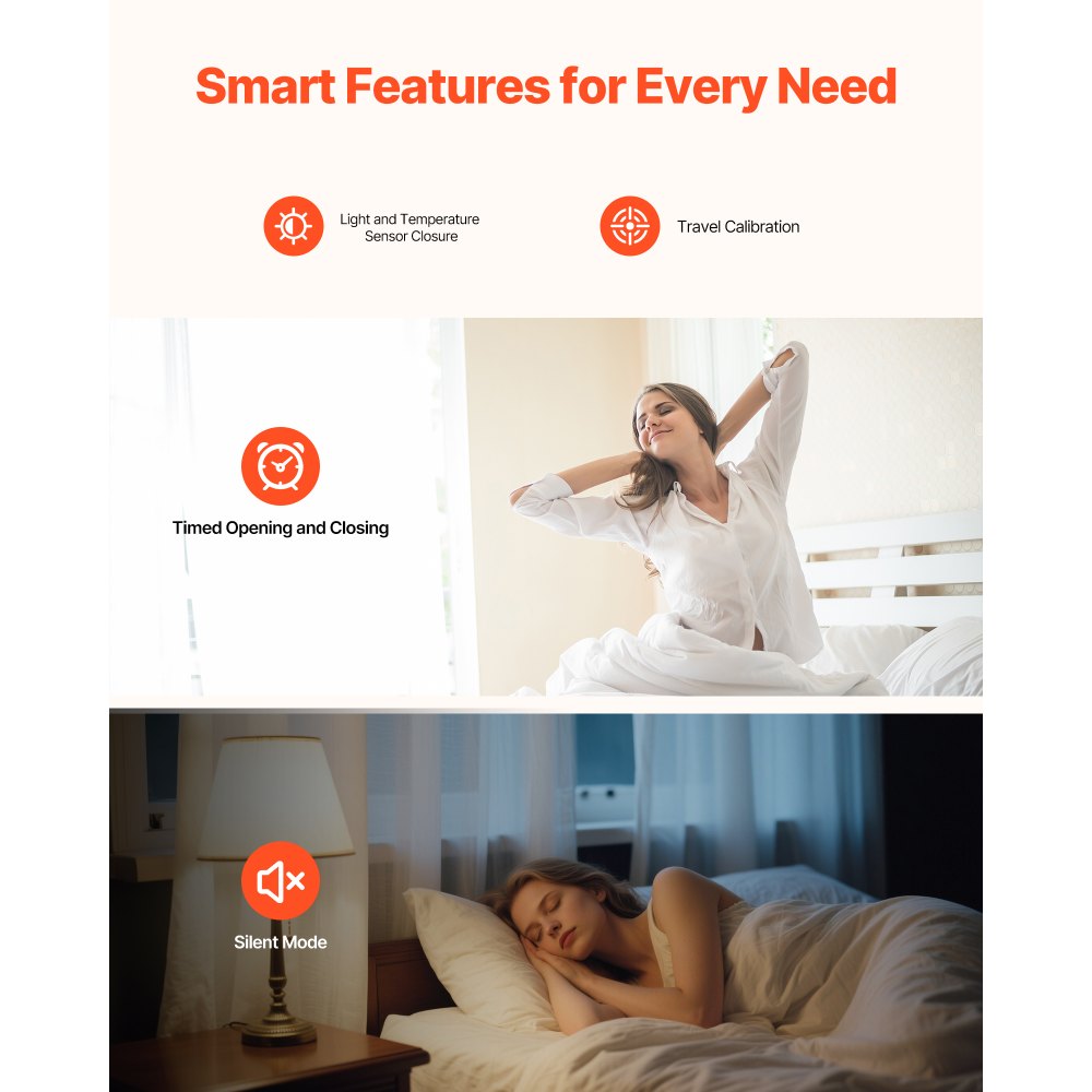 VEVOR Automatic Curtain Opener, 2 Pack, APP and Remote Control, Hub Included, Electric Smart Curtain Opener Compatible with Alexa and Google Home, Timed Opening and Closing, for Roman Rods, U/I Rails