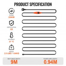 VEVOR buisverwarmingskabel 9m 23W/m buisverwarmingskabel vorstbeveiligingsthermostaat