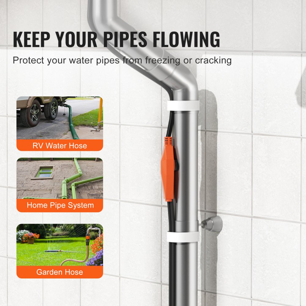 VEVOR Antivries Verwarmingskabel, 2 m, 23 W/m, Verwarmingskabel voor leidingen met ingebouwde thermostaat, Leidingverwarmingskabel ter bescherming van PVC-slangen, metalen en kunststof leidingen tegen bevriezing