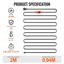 VEVOR buisverwarmingskabel 2m 23W/m buisverwarmingskabel vorstbeveiligingsthermostaat