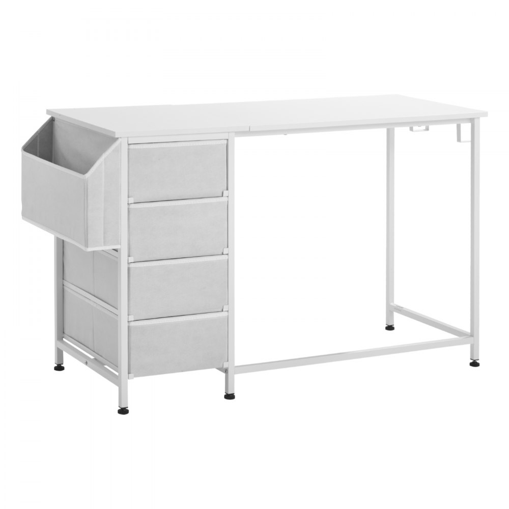 VEVOR Computerbureau (tafelblad 120 x 50 cm), moderne werktafel met stoffen lades en een draagvermogen van 99 kg en opberghaken voor thuiskantoor, studeerkamer, woonkamer, wit