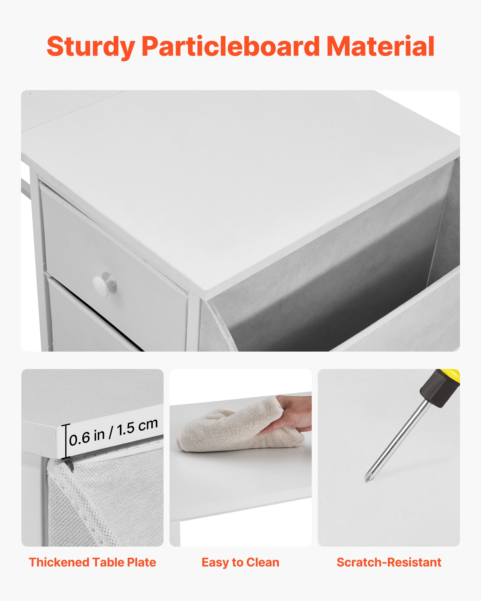 VEVOR Computerbureau (tafelblad 120 x 50 cm), moderne werktafel met stoffen lades en een draagvermogen van 99 kg en opberghaken voor thuiskantoor, studeerkamer, woonkamer, wit