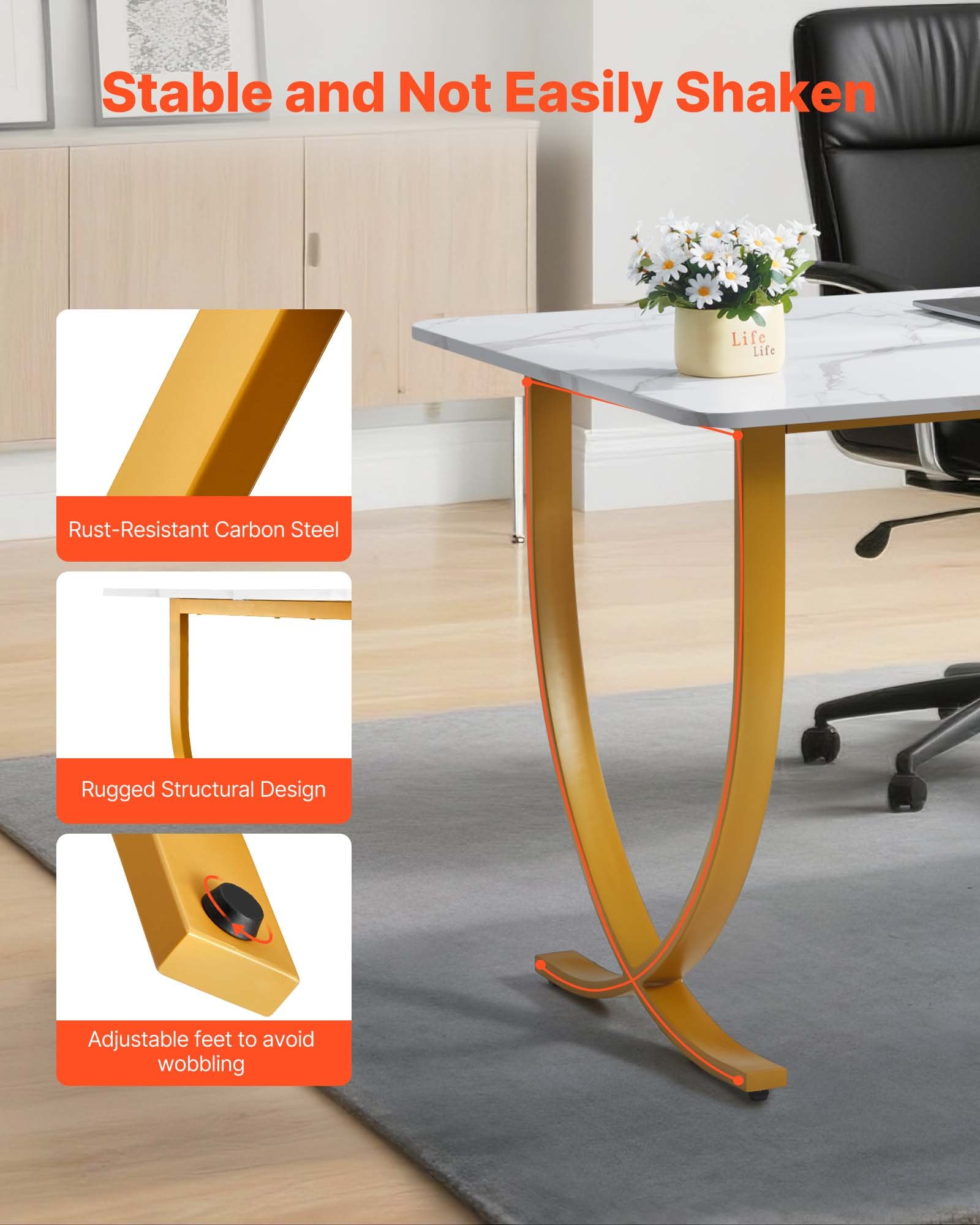 VEVOR Computerbureau Kantoortafel (160 x 80 cm Tafelblad), Moderne Werktafel met Metalen Frame en 158 kg Draagvermogen voor Thuiskantoor Studeerkamer Slaapkamer Woonkamer, Witgoud