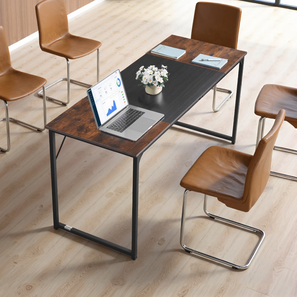 VEVOR Computerbureau Kantoortafel (160 x 60 cm Tafelblad), Moderne Werktafel met Metalen Frame en 68 kg Draagvermogen voor Thuiskantoor Studeerkamer Slaapkamer Woonkamer, Bruin Zwart