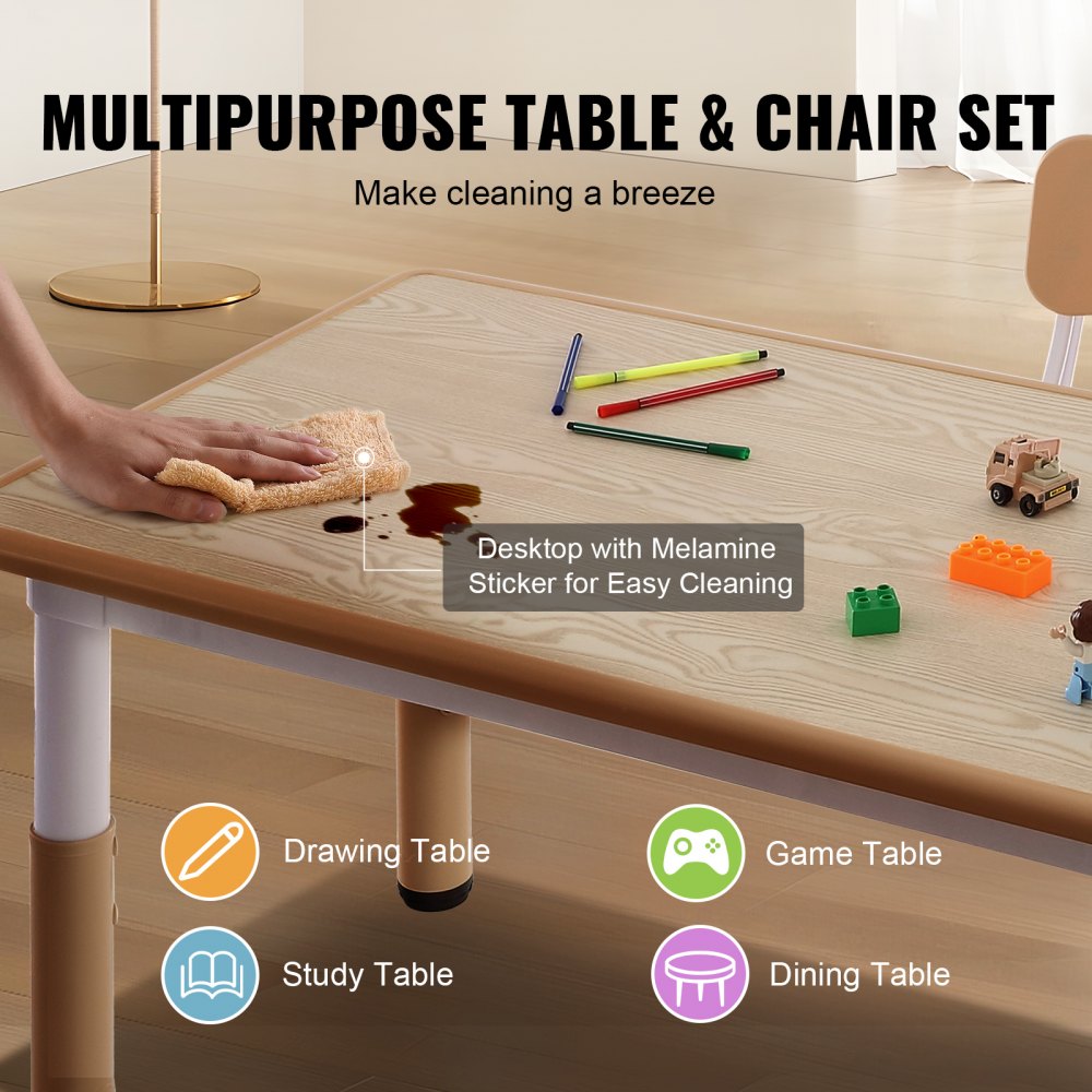 VEVOR Kinderzitgroep, kindertafel, 4 kinderstoelen, 1 tafel, kinderzitgroep van PP, kindertafelset, verstelbaar 48,2-57,2 cm / 27-31 cm voor kinderen, meisjes, speelkamer, stabiele kindermeubelset