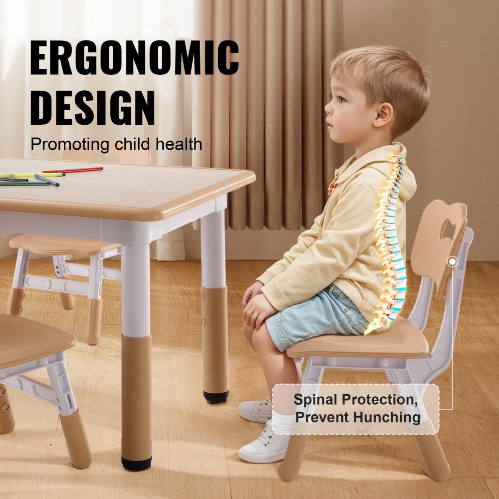 VEVOR Kinderzitgroep, kindertafel, 4 kinderstoelen, 1 tafel, kinderzitgroep van PP, kindertafelset, verstelbaar 48,2-57,2 cm / 27-31 cm voor kinderen, meisjes, speelkamer, stabiele kindermeubelset