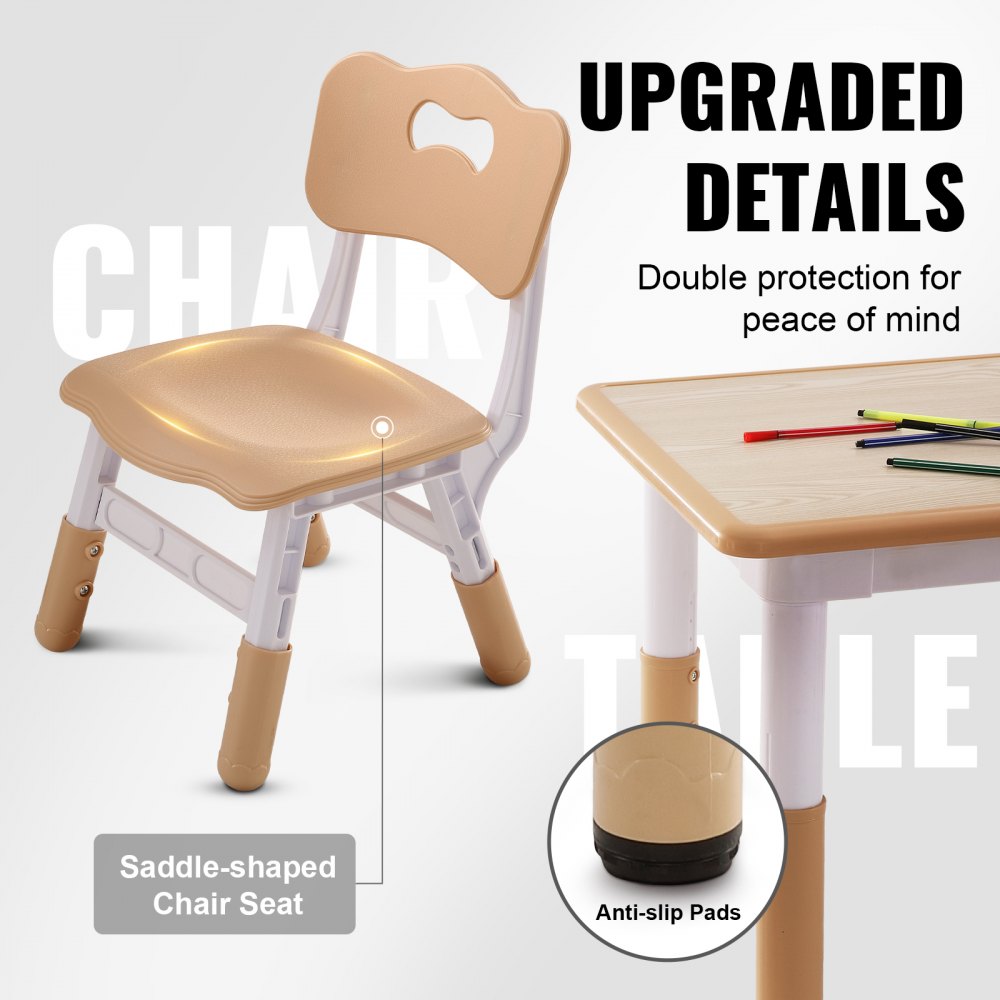 VEVOR Kinderzitgroep, kindertafel, 4 kinderstoelen, 1 tafel, kinderzitgroep van PP, kindertafelset, verstelbaar 48,2-57,2 cm / 27-31 cm voor kinderen, meisjes, speelkamer, stabiele kindermeubelset