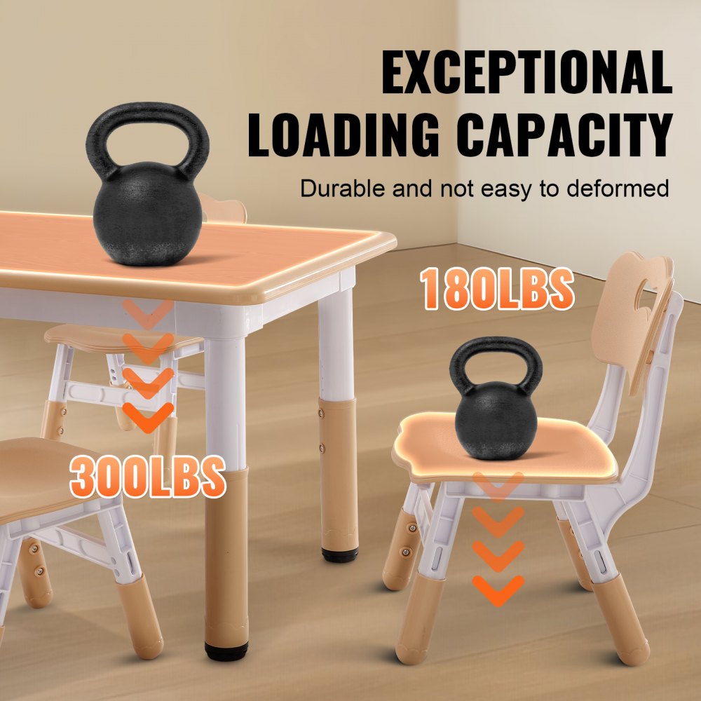VEVOR Kinderzitgroep, kindertafel, 4 kinderstoelen, 1 tafel, kinderzitgroep van PP, kindertafelset, verstelbaar 48,2-57,2 cm / 27-31 cm voor kinderen, meisjes, speelkamer, stabiele kindermeubelset