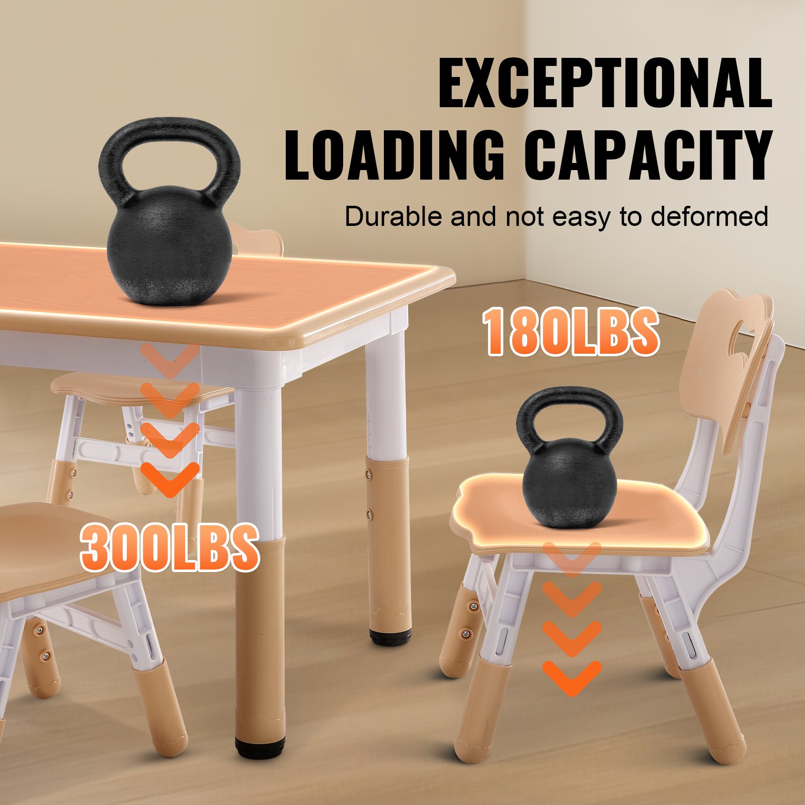 VEVOR Kinderzitgroep, kindertafel, 4 kinderstoelen, 1 tafel, kinderzitgroep van PP, kindertafelset, verstelbaar 48,2-57,2 cm / 27-31 cm voor kinderen, meisjes, speelkamer, stabiele kindermeubelset
