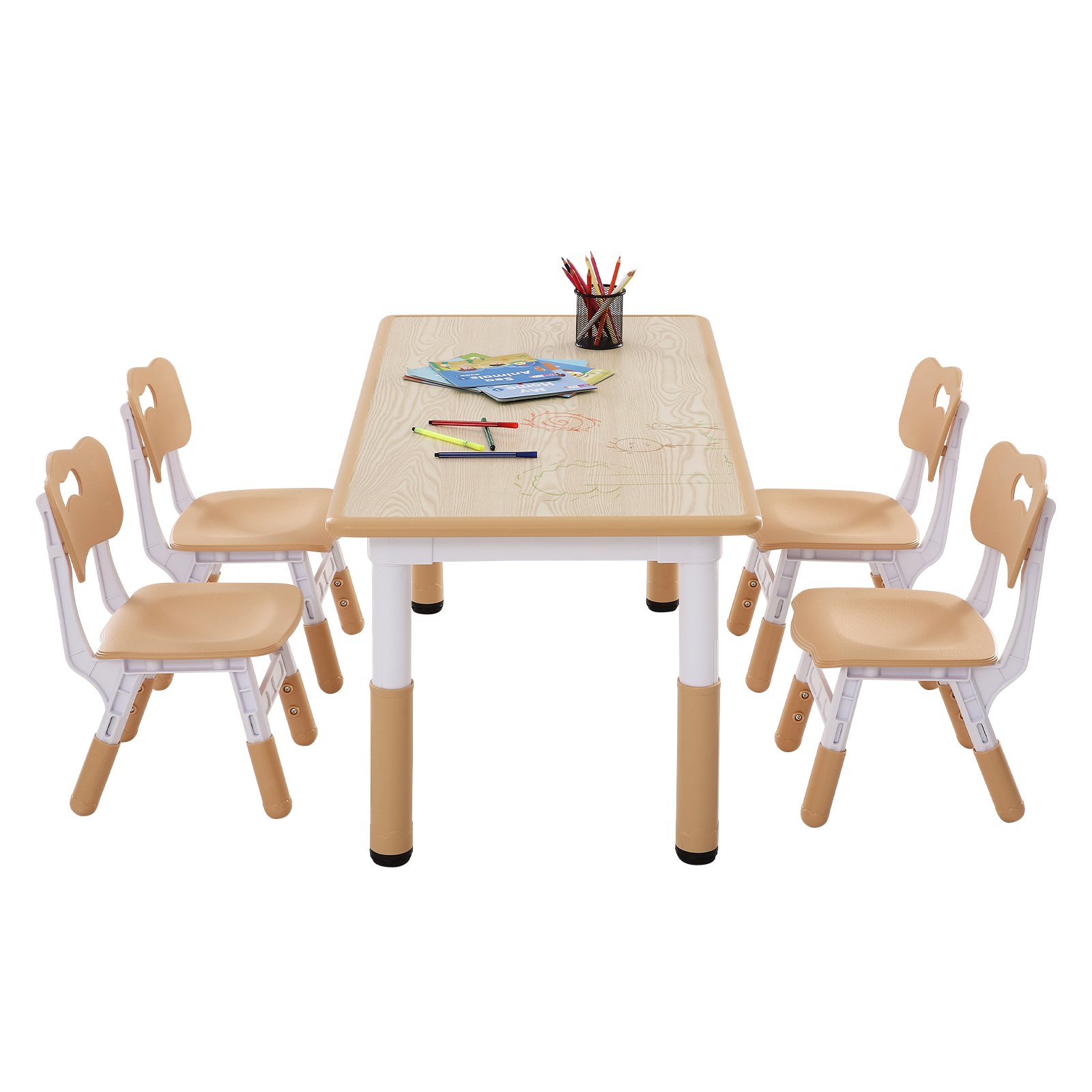 VEVOR Kinderzitgroep, kindertafel, 4 kinderstoelen, 1 tafel, kinderzitgroep van PP, kindertafelset, verstelbaar 48,2-57,2 cm / 27-31 cm voor kinderen, meisjes, speelkamer, stabiele kindermeubelset