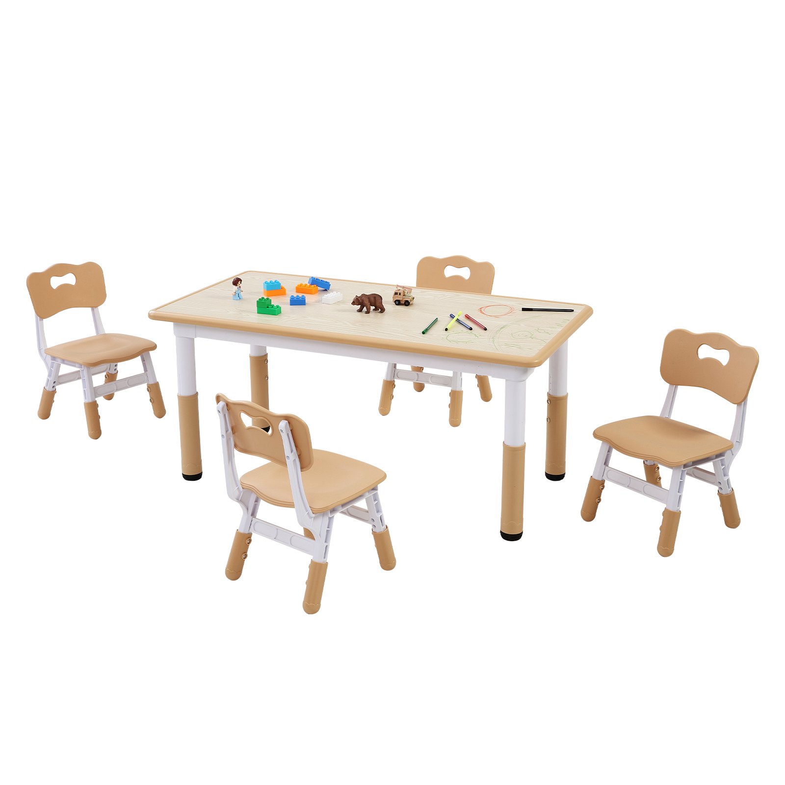 VEVOR Kinderzitgroep, kindertafel, 4 kinderstoelen, 1 tafel, kinderzitgroep van PP, kindertafelset, verstelbaar 48,2-57,2 cm / 27-31 cm voor kinderen, meisjes, speelkamer, stabiele kindermeubelset