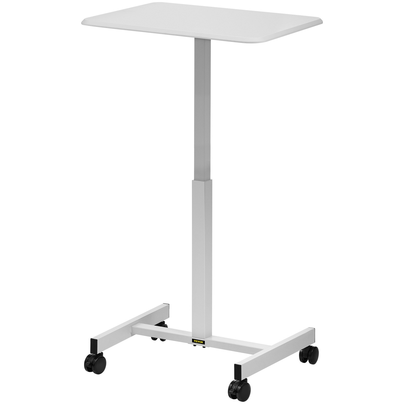 VEVOR Mobile Laptop Desk, 76 cm to 110 cm, Height Adjustable Rolling Laptop Desk with Gas Spring Riser, Swivel Casters and Hook, Home Office Computer Table for Standing or Sitting, White