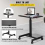 VEVOR Mobile Laptop Desk, 76 cm to 110 cm, Height Adjustable Rolling Laptop Desk with Gas Spring Riser, Swivel Casters and Hook, Home Office Computer Table for Standing or Sitting, Black