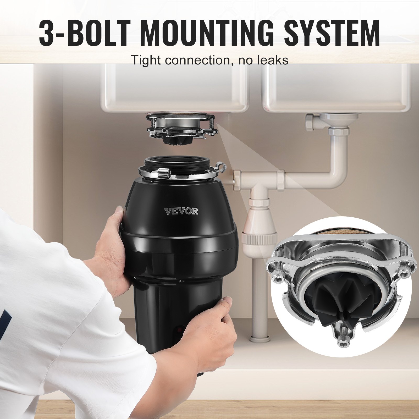 VEVOR Keukenafvalvermaler, Keukenafvalvermaler, 1/2 PK, Vermalingssysteem voor voedselresten, Bevestiging met 3 schroeven, 3820 RPM, Huishoudelijke afvalvermaler, Afvalverwerking, Voedselresten