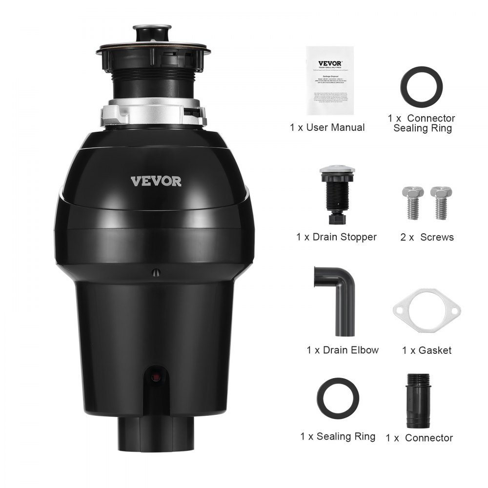 VEVOR Kitchen Garbage Disposal, Kitchen Waste Crusher, 1 HP, Food Waste Crushing System, EZ Assembly, 3960 RPM, Household Garbage Disposal, Garbage Disposal, Food Waste
