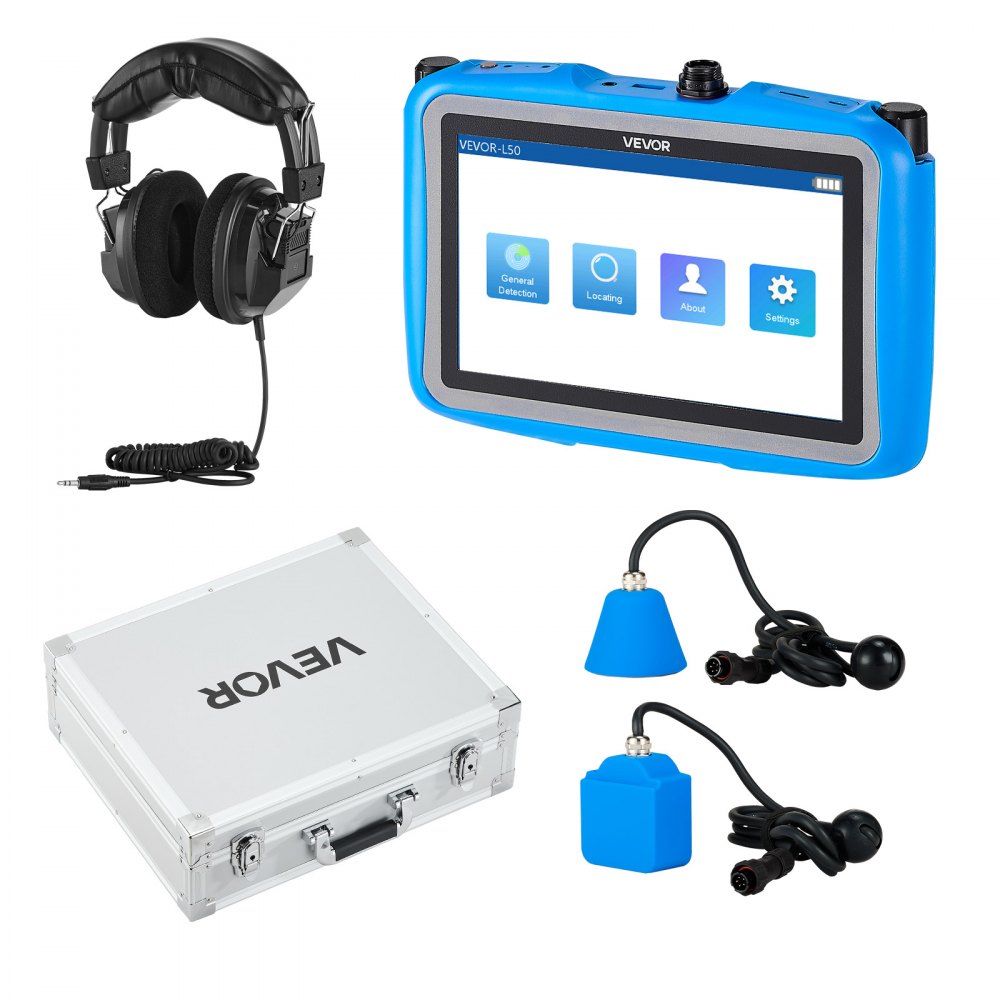 VEVOR-waterlekdetector voor leidingen, 1 Hz–10.000 Hz, 7-inch touchscreen, detectie van waterlekkage in leidingen met horizontale en verticale sensoren, hoofdtelefoon, 8 GB SD-kaart en draagtas