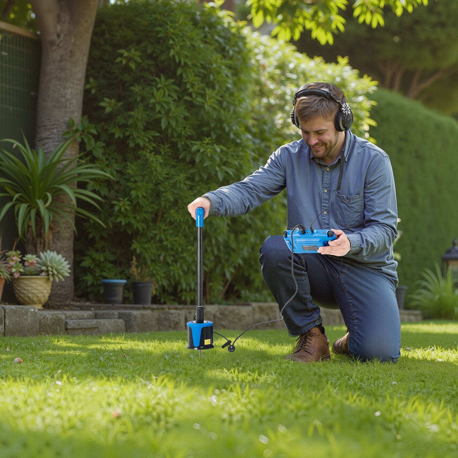 VEVOR Pipe Water Leak Detector for Outdoors, 1Hz-10000Hz, 7" Touchscreen Water Leakage Detection Locator for 16.4FT (5m) Underground Plumbing - with Medium Sensor, 3 Listening Rods, Headphone & Case