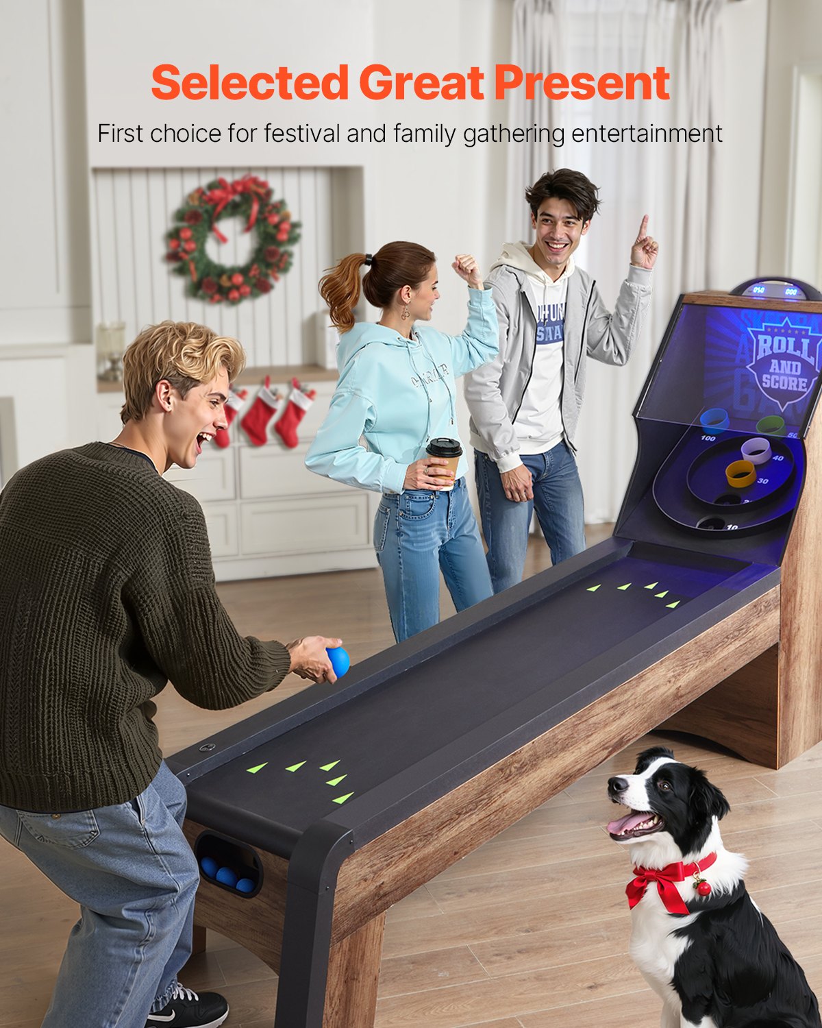 VEVOR 9 voet Roll and Score Classic Arcade Game Table, Indoor Game Set met elektronisch LED-scorebord, Automatische balretour voor huisfeest, 4 ballen inbegrepen